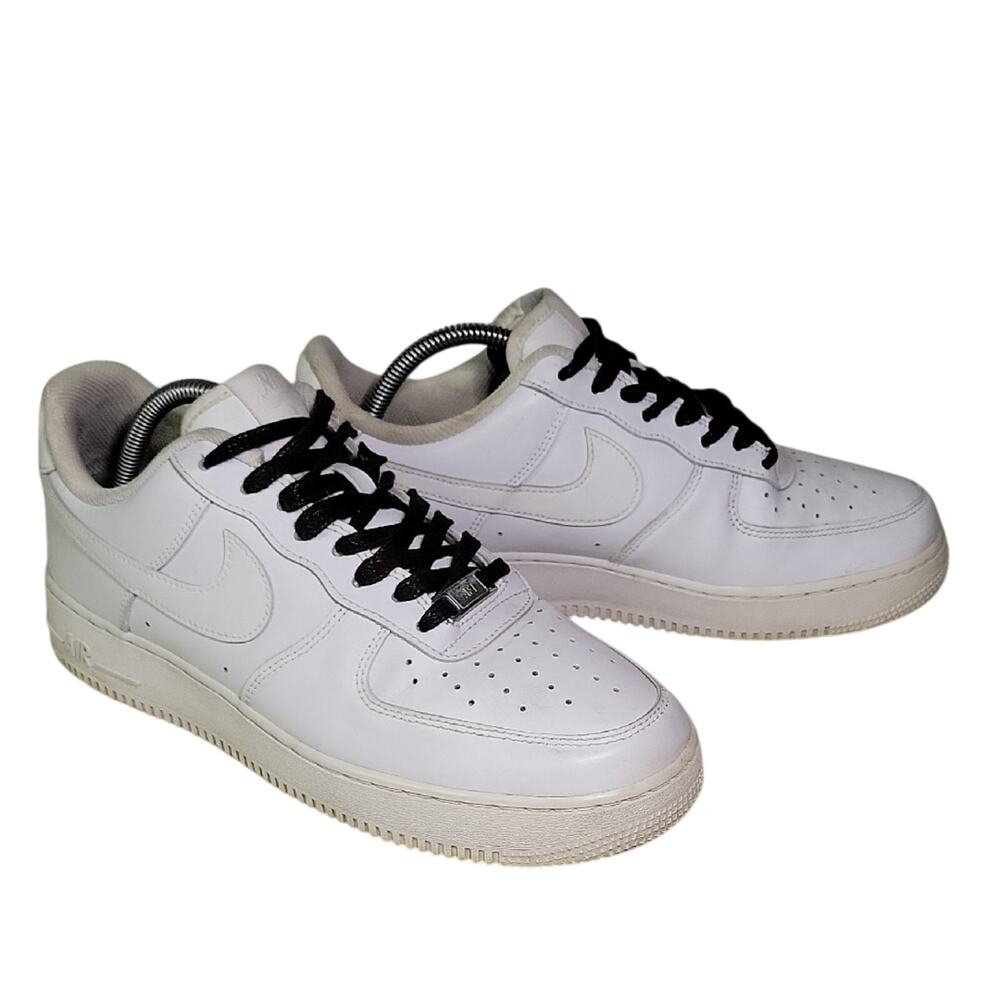 Nike Air Force 1 Low Triple White Sneakers With Black Laces Mens Size 9